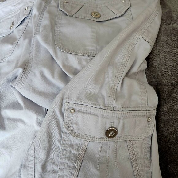 C13  Bling Cargo Pants w/ roll-up cuffs 6 Pockets Stretchy White House Black Mkt - Picture 5 of 11